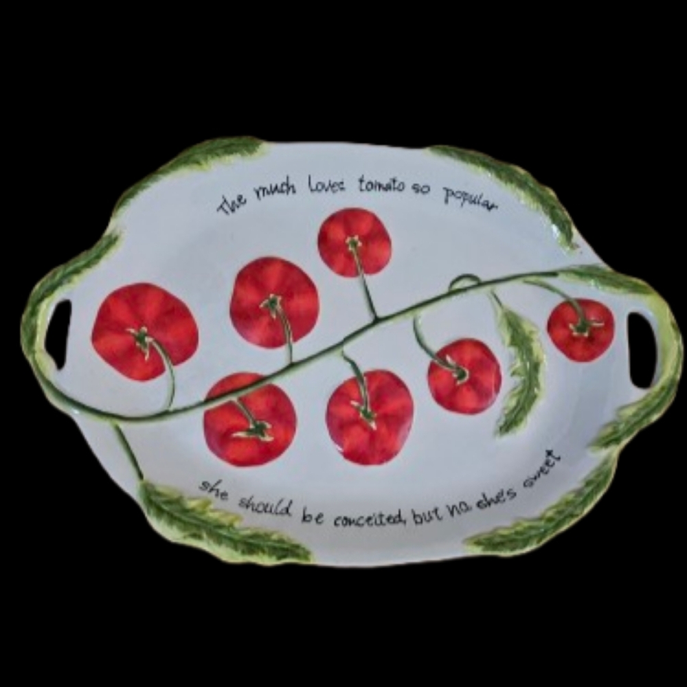 *CERTIFIED INTL OVAL DOUBLE HANDLE PLATTER TOMATO BY JUDY PHIPPS